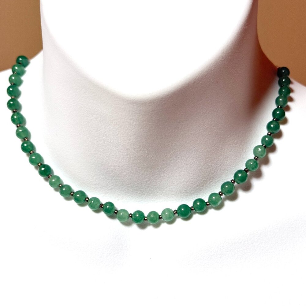 Genuine Green Chalcedony Short Necklace, Natural Gemstone Beaded Necklace